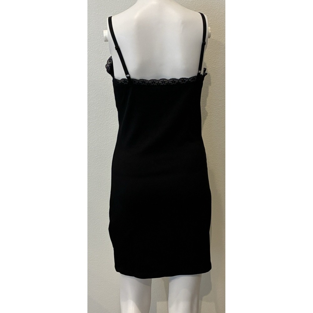 Y2K‎ Babydoll Ribbed Tank Mini Dress Size M Black Lace Sexy Vampy Goth Witchy - Picture 3 of 9
